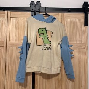 Kids Dinosaur Hoodie - Cream and Blue